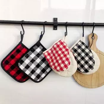 1Pc Red Black Plaid Grid Duckbill Insulation Glove Pad Table Mat Microwave Oven Mitts Baking Tool