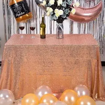 1Pc Rose Gold/Silver/Champagne Sequin Tablecloth Glitter Rectangle&Round Table Cloth Cover For Wedding Decoration Party Home 24inch-60cm Round розового золота