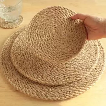 1Pc Round Natural Handmade Linen Placemat Drink Coaster Cup Insulation Pad Table Mat Home Kitchen Decoration 18cm коричневый