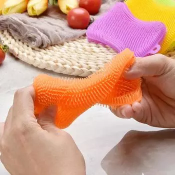 1pc Silicone Dish Washing Brush Pot Pan Sponge Scrubber Silicone Scouring Pad Fruit Pot Pan Wash Brushes Kitchen Cleaning Tools зелёный