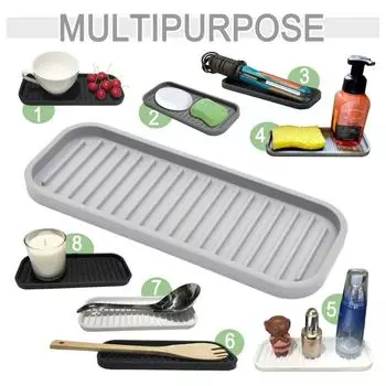 1PC Silicone Soap Holder Multifunctional Kitchen Sink Soap Dish Sponge Tray Counter Caddy Organizer for Dish Soap Dispenser серый