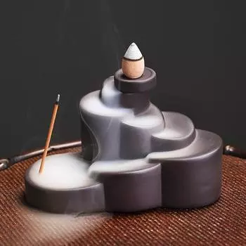 1pc, Simple Cylindrical Shape Ceramic Backflow Incense Burner Incense Stick Holder Purple Clay Censer Office Tea House Decorate