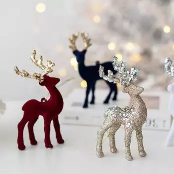 1PC Simulation Reindeer Christmas Tree Ornament Xmas Hanging Deer Artificial Elk For Household New Year Party DIY Decoraction шампанского