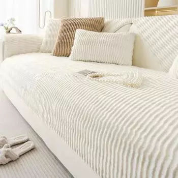 1PC Soft Rabbit Plush Sofa Cover Nordic Water Ripples Sofa Mat Non-slip Thicken Couch Cushion Slipcovers for Living Room Decor A 70x70