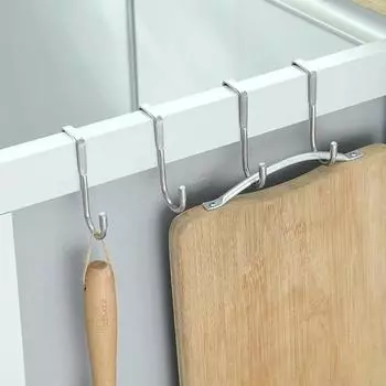 1PC Stainless Steel Double S-hook 304 No-punch Door Back Coat Hook Kitchen Bathroom Multi-function Cabinet Door Back S Hook