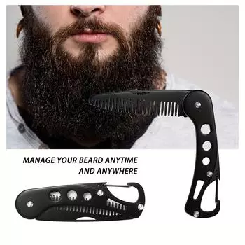 1pc Stainless Steel Folding Comb Men Beard Styling Combs Anti Static Portable Mustache Comb Multifunctional Hairdressing Tools чёрный