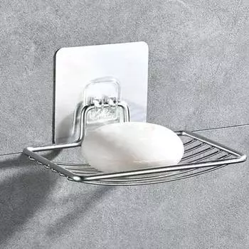 1PC-Stainless Steel Soap Rack Punch-free Nail-free Bathroom Single Layer Drain Wall Hanging Sucker Soap Box Light Luxury Shelf