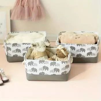 1pc Storage Basket with Drawstring Closure, Collapsible Storage Basket, Clothes Organiser, Sundry Organiser, Elephant Pattern Storage Basket M