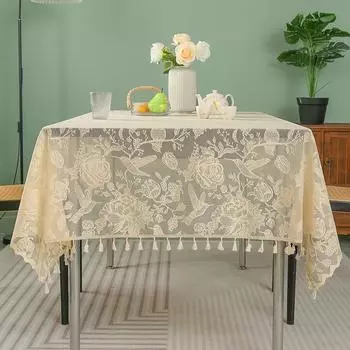1pc Tassel Lace Tablecloth Suitable for Home Table Decoration, Dining Tablecloth, Coffee Tablecloth, Fabric, Rectangular 140*80 тюльпан