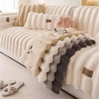 1PC Thicken Rabbit Plush Sofa Seat Cover Non-Slip Couch Cushion Pad for Living Room Home L Sofa Slipcover housses de canape A 70x70