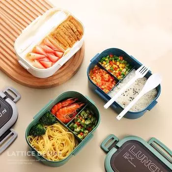 1PC Thickeneded PP Plastic Material Divided Double-Layer Lunch Box Lunch Box Can Be Heated In Microwave Oven Lunch Box Lonchera синий