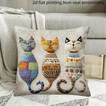 1pc Three Cute Cats Zipper Closure Short Plush Material Pillowcase, Suitable for Car, Farmhouse, Bedroom, Living Room Sofa Pillow cover 45*45cm