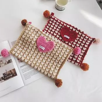 1Pc Tissue Bag Soft Love Ins Style Acrylic Fiber Fashion Napkin Boxes Desktop Decorative Heart Toilet Paper розовый/хаки