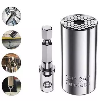 1PC Universal Torque Wrench Head Set Socket Sleeve 7-19mm Power Drill Ratchet Bushing Spanner Key Magic Grip Multi Hand Tools 155g серебряный