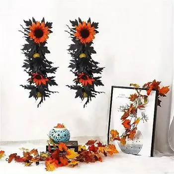 1PC Wall Hanging Vines With Roses or Sunflowers Artificial Plants Black Rattan Maple Leaf Garland