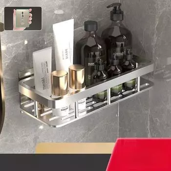 1Pc Wall-mounted Non-punching Square Basket Toilet Bath Toilet Washstand Wall Storage Rack Bathroom Rack