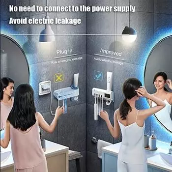 1pc Wall Mounted Toothbrush And Toothpaste Organizer Electric Toothbrush Holder Space Saving Design Intelligent Cleaning чёрный