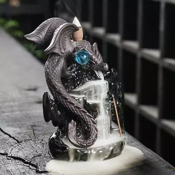 1pc Waterfall Backflow Incense Burner With Lucky Feng Shui Ball Ceramic Incense Stick Holder Dragon Censer (Without Incense)