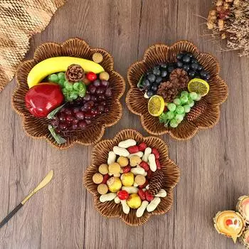 1PC Weaving Basket For Various Breads Flower Shape Multi-Purpose Imitation Vine Hand-Woven Fruit & Snacks Storage Basket 23*3.5