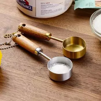 1pc Wooden Handle Measuring Spoon New 15ml Stainless Steel Coffee Spoon Milk Powder Coffee Powder Tea Scoop Kitchen Tools