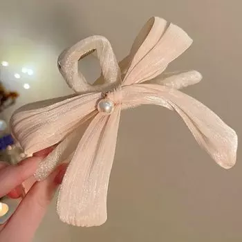 1pc Wrinkled bow clip, large new autumn elegant hair clip, women s back of the head super fairy shark clip
