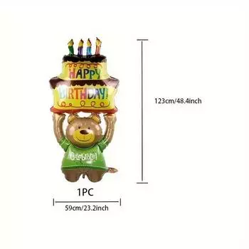 1pcs 124*59cm Cake Holding Brown Bear Birthday Animal Theme Party Decoration Balloons AVE