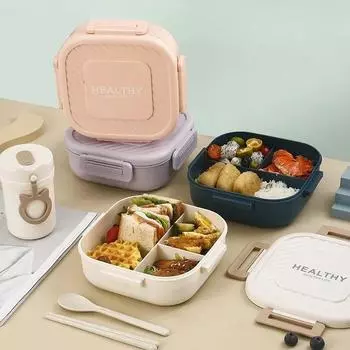 1Pcs 1300ml Portable Lunch Box with Tableware Microwave Bento Boxes Kids School Office Picnic Fruit Salad Food Storage Container зелёный