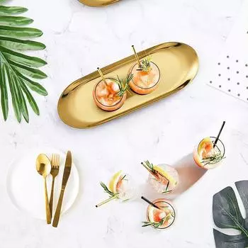 1pcs 18cm Oval Stainless Steel Tray Storage Tray Tea Fruit Tray Cosmetics Jewelry Tray Home Restaurant Kitchen Storage Trays