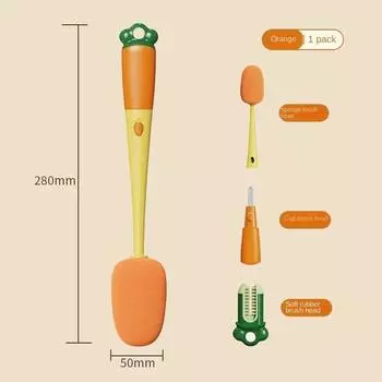 1PCS 3-in-1 Multi-functional Cup Brush Carrot Shape Cleaning Brush Sponge Brush Long Handle Water Bottle Cleaning Brush Cup Gap зелёный