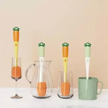 1PCS 3-in-1 Multi-functional Cup Brush Carrot Shape Cleaning Brush Sponge Brush Long Handle Water Bottle Cleaning Brush Cup Gap зелёный