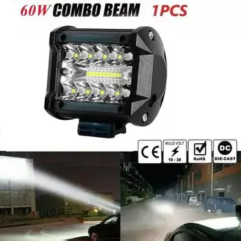 1pcs Car 12V LED Work Light 60W Spots Flood Pods For SUV ATV Offroad Vehicles Trucks Boats Farming Engineering Vehicles CHINA