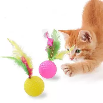 1pcs Cat Self-Happy Toy Interactive Ball with Feather Kitten Cat Teaser Ball Toy Cat Training Catcher Cat Accessories M