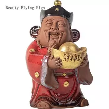 1PCS Ceramic God of Wealth Ornament Creative Home Relocation Gift giving Living Room Office Desktop Tea Room Decoration