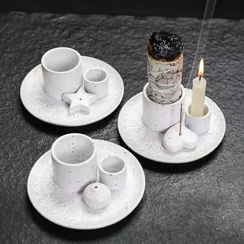 1Pcs Ceramic Incense Burner Holder Multifunctional 4-in-1 for Palo Santo Sage Sticks Candles & Crystals Ideal for Christmas