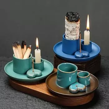 1pcs Ceramic Incense Burner Set - Multi-Functional Home Decor, 4-in-1 Incense Stick & Sage Burner, Palo Santo & Candle Holder