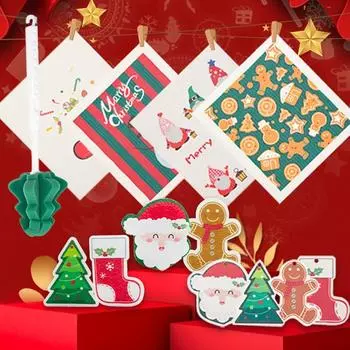 1PCS Christmas Cleaning SpongeHousehold Scouring PadKitchen Wipe DishwashingSponge Cloth Dish CleaningTowels Accessory CleanTool S