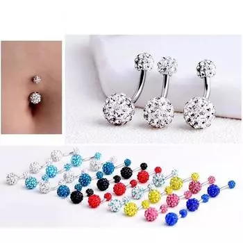 1Pcs Crystal Ball Belly Button Rings Stainless Steel Zircon Navel Piercing Belly A2