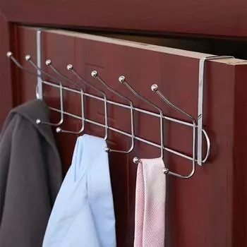 1PCS Double Row Over The Door Hooks,No-Punch Iron Hanging Rack with 6 Hook for Bedroom,Creative Metal Coat Hat Hook for Storage 1PCS