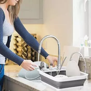 1PCS Draining Dish Rack Folding Household Storage Holder Portable Bowl Tableware Lid Drain Rack Kitchen Accessories Organizer серый