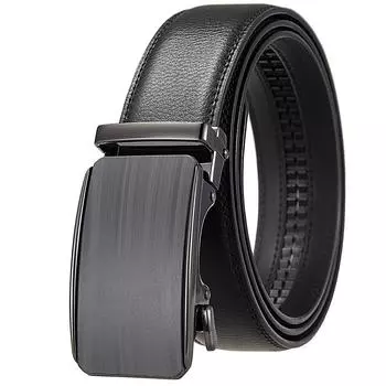1Pcs Fashion And Leisure Automatic Buckle Belt, Business Men S Automatic Buckle Belt, Two-Layer Cowhide Ly36-35575-1 110-130CM