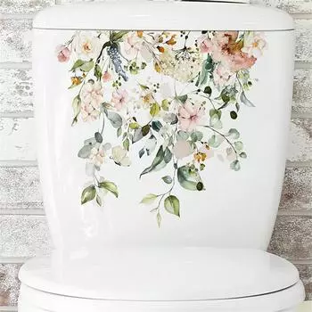 1pcs Floral Toilet Stickers PVC Flower Murals Self-Adhesive Toilet Lid Stickers Wall Art For Home Bathroom Decoration