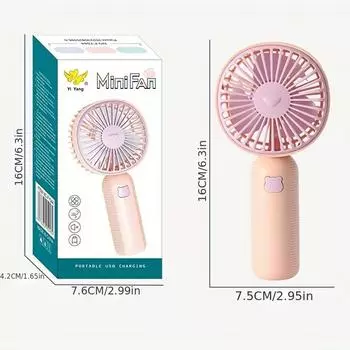 1pcs, Handheld Pocket Mini Fan Portable with Bracket Desktop USB Charging Electric Fan розовый