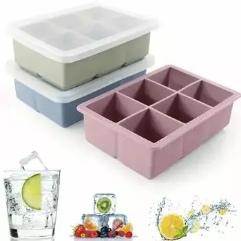 1Pcs Ice Cube with Lid 6 Square Food-grade Silicone Cube Mold Tray Whiskey Ice Cube Mold Ice Cubes Making Machine