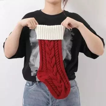 1Pcs Knitted Christmas Stocking Large Capacity Knitted Christmas Gift Bag with Colorful Wrong Angle Twisted Pattern 26.5x46cm