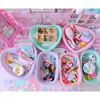 1pcs Love Heart Shape Basket Desktop Storage Photo Props For Home Decoration Container Box Plastic Rattan Woven Baskets Hamper