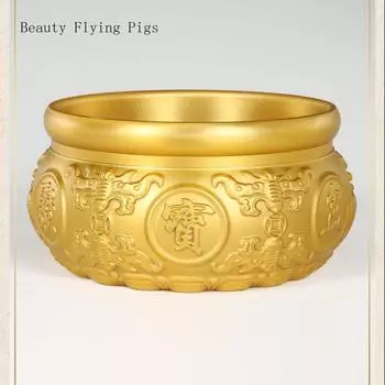 1PCS Metal Treasure Pot Decoration Chinese Style Living Room Office Deposit Can Desktop Decoration Crafts
