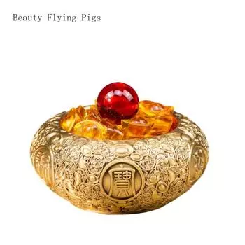 1PCS Metal Zodiac Treasure Pot Brass Rice Jar Ornament Relief Home Decor Relocation Craft Gift