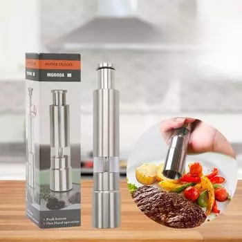 1Pcs Portable Pepper Mill Stainless Steel Manual Thumb Push Novelty Salt Spices Pepper Grinder Home Barbecue Kitchen Accessories