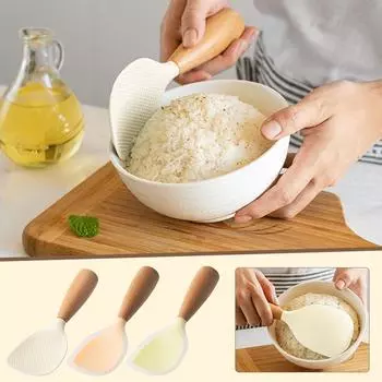 1Pcs Silicone Spoon Non-stick Cooking Spoon Anti-scalding Pot Spoon Kitchen Gadgets High-temperature-resistant Rice U3G1