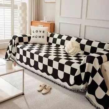 1pcs Simple lattice Chenille Sofa Mat Fashion All-season Camping Picnic Blanket Cover Dust Anti-cat Scratch Protection Towel 1seater 180x130cm красный